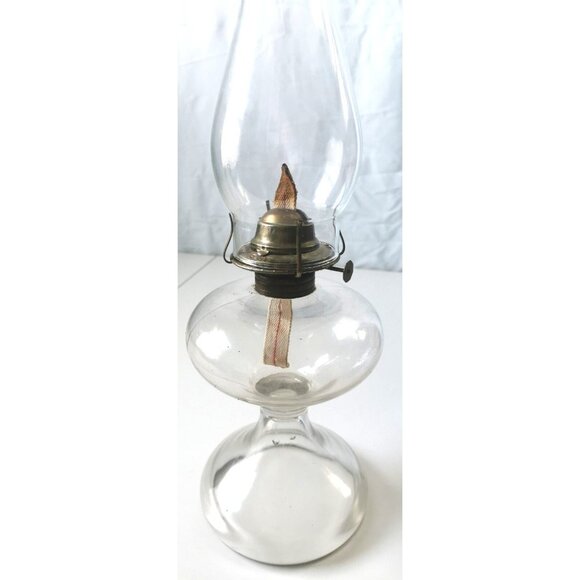 Large Antique Clear Glass Pedestal Eagle Oil Lamp 17.5" Height - Picture 9 of 10